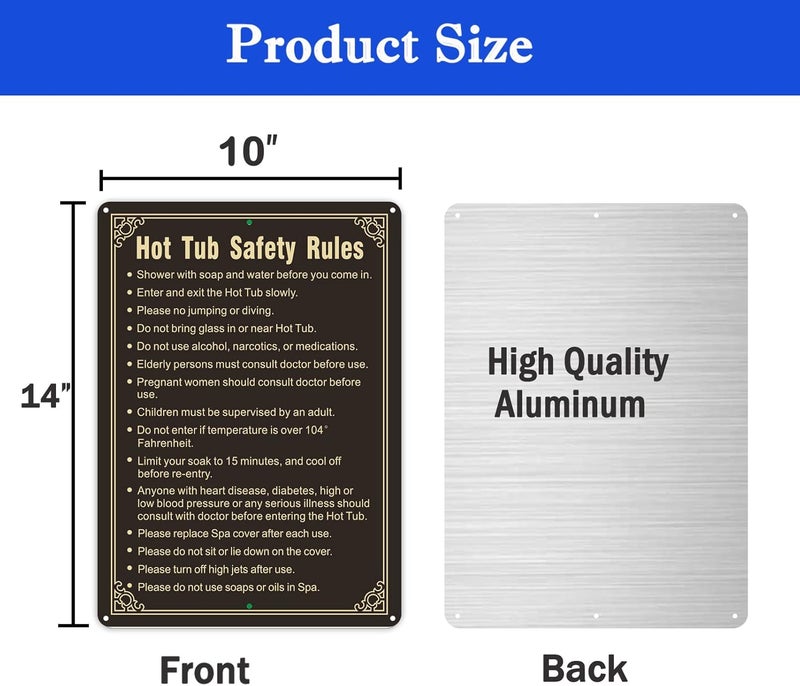 Phyabe 2 Pack Hot Tub Safety Rules Sign， 10 x 14 inch Metal Reflective Rust Free Aluminum Pool Rules Sign, Weather Resistant, Waterproof, Durable Ink, Easy to Install - Image 2